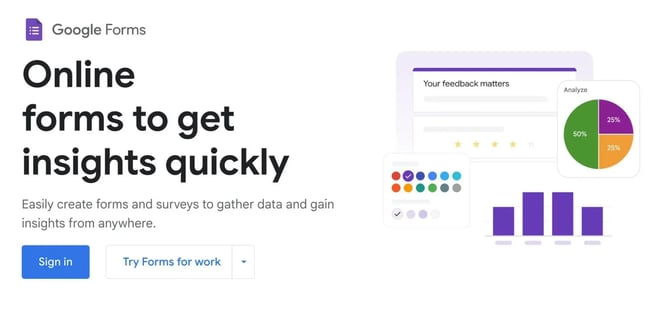 the google forms homepage